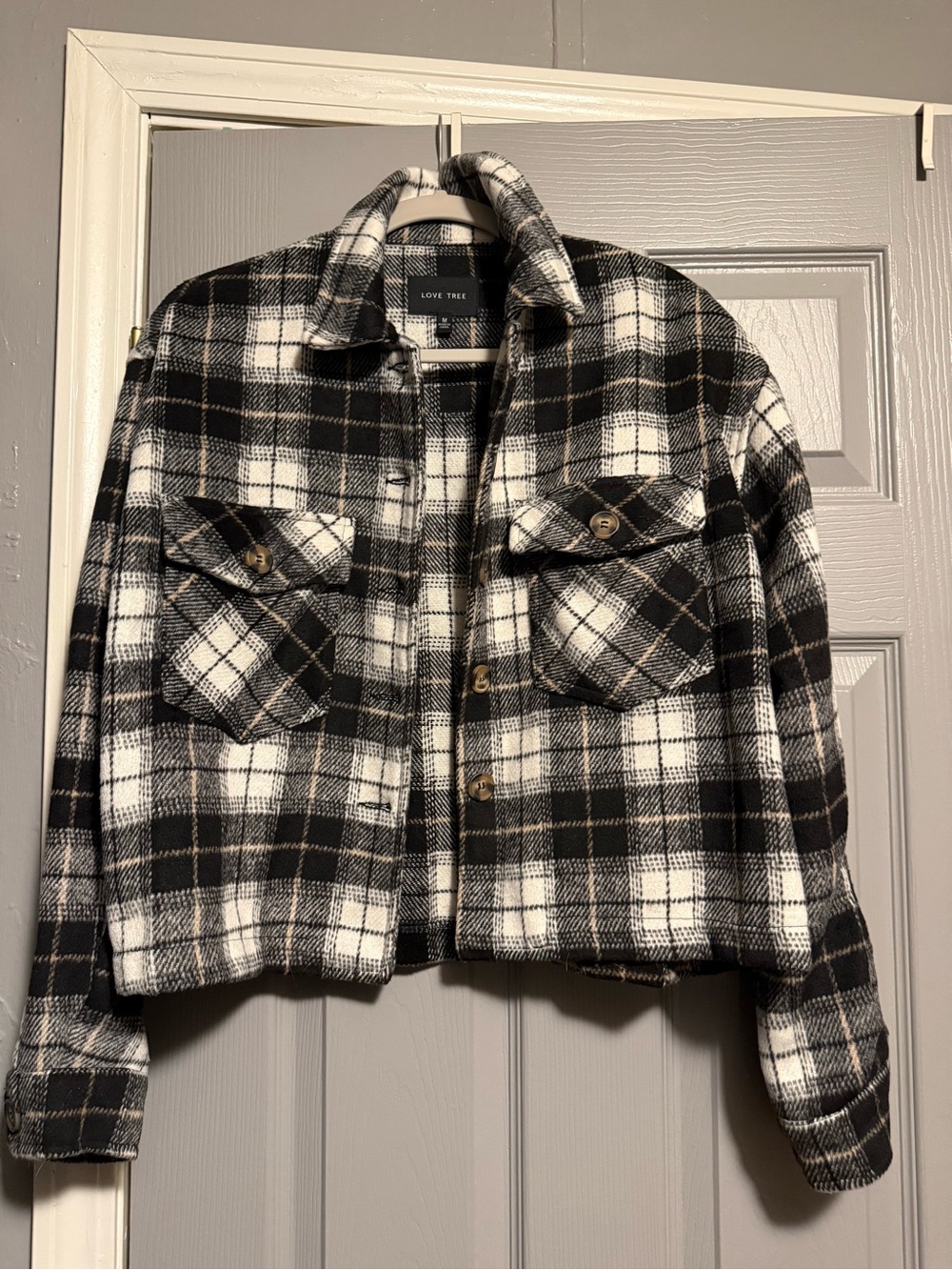 Love Tree Black & White Plaid Teddy Shacket